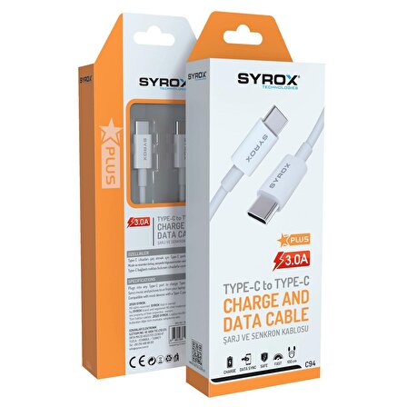 Syrox 3.0A Type-C to Type-C Şarj & Data Kablo 1M C94
