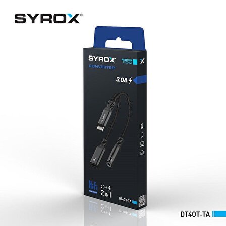 Syrox DT40T-TA Type 3.0 Type-C /Type-C / Type- C Dönüştürücü Kulaklık Şarj Dönüştürücü Hasir Kablolu Siyah