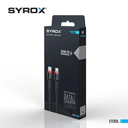 Syrox C130L PD 30W Type Lightning İphone Hasir 120 Cm Hizli Şarj ve Data Kablosu 