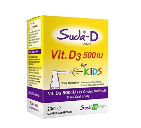 Suda Vitamin Suda-D Vitamin D3 500 IU Çocuklar için Günlük Oral Sprey 20 ml