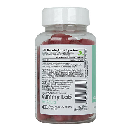 Suda Gummy Lab Vitamin B12 60 Çiğnenebilir Form - ORMAN MEYVELERİ