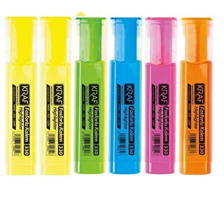 Kraf 330 Fosforlu Kalem Seti 5 Renk 6'lı Set