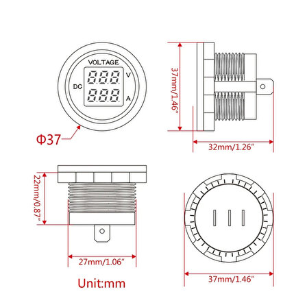 AEK-Tech DC12V/24V Dijital Voltmetre Ampermetre