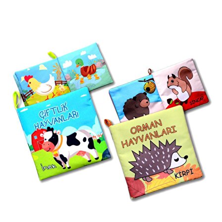 2 Kitap Tox Çiftlik Hayvanları ve Orman Hayvanlar Kumaş Sessiz Kitap T134/T55 - Bez Kitap , Eğitici Oyuncak , Yumuşak ve Hışırtılı