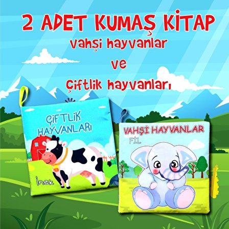 2 Kitap Tox Çiftlik Hayvanlar ve Vahşi Hayvanlar Kumaş Sessiz Kitap T134/T111 - Bez Kitap , Eğitici Oyuncak , Yumuşak ve Hışırtılı