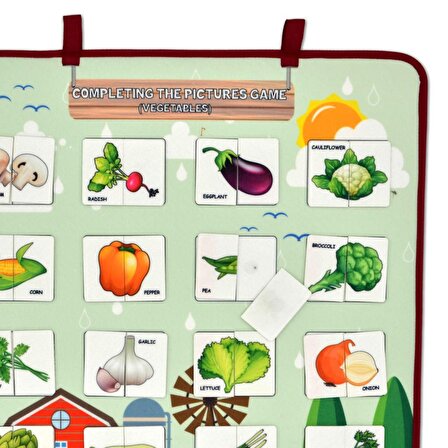 Tox İngilizce Parça-Bütün Sebzeler Eşleştirme Oyunu Keçe Cırtlı Duvar Panoları , Eğitici Oyuncak