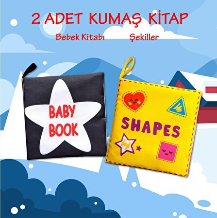 2 Kitap Tox İngilizce Siyah-Beyaz Bebek ve Şekiller Kumaş Sessiz Kitap E136 E131 - Bez Kitap , Eğitici Oyuncak , Yumuşak ve Hışırtılı