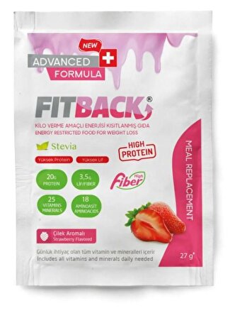 Fitback Çilekli Kalorisi Azaltılmış Gıda 27 gr 30 Paket + Shaker Hediyeli