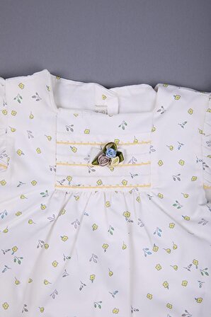 Gül Detaylı Çiçekli Kız Bebek Bayramlık Elbise 5'li Set Kutulu 11688