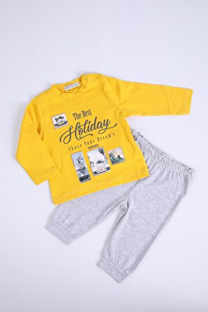 Babyhola Erkek Bebek Çocuk Pamuklu Uzun Kol Pijama Takımı 11905