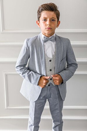 Yelek Ceket Papyon Çocuk Genç Takım Elbise 5'li Mezuniyet Balo Bayramlık Düğün Damatlık 4'lü Set NX-50088