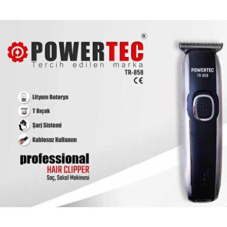 Powertec TR-858 Şarjlı Kuru Saç-Sakal Çok Amaçlı Tıraş Makinesi 