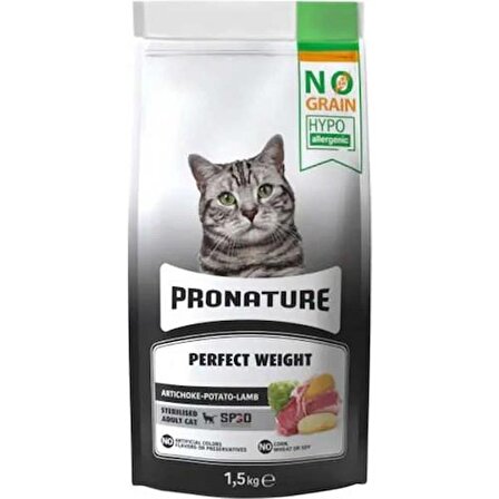 Pronature Perfect Weight Tahılsız Kısırlaştırılmış Kuzu Etli Patatesli ve Enginarlı Yetişkin Kuru Kedi Maması 1,5 Kg