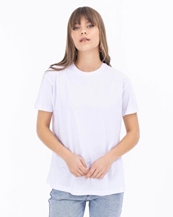 Seçil Sıfır Yaka Beyaz Kadın T-Shirt 2312001004