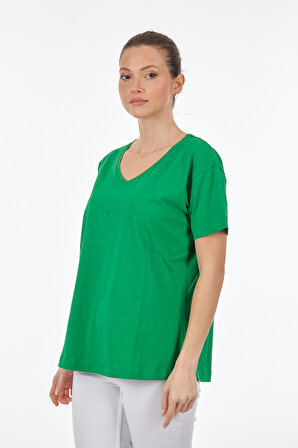 Seçil V Yaka Yeşil Kadın T-Shirt 23112001005