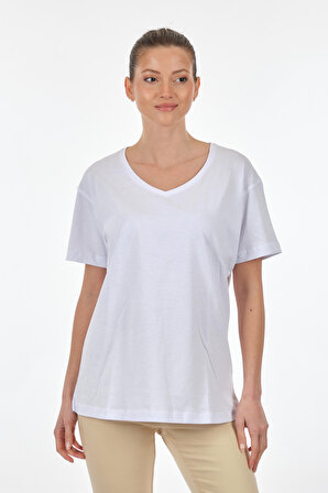 Seçil V Yaka Beyaz Kadın T-Shirt 23112001005