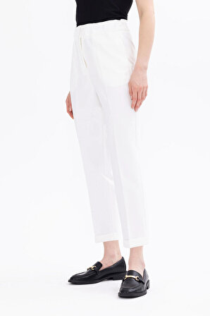 Seçil Kadın Beli Büzgülü Bilek Boy Pantolon 1023 Beyaz