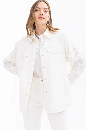 Seçil Kadın Çift Kumaşlı Çıtçıt Düğmeli Ceket 1005 Beyaz