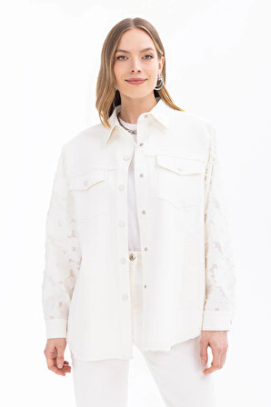 Seçil Kadın Çift Kumaşlı Çıtçıt Düğmeli Ceket 1005 Beyaz