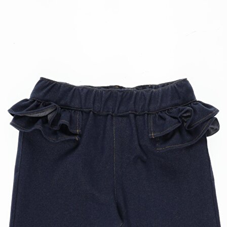 Panço Kız Çocuk Beli Lastikli Denim Görünümlü Örme Pantolon Lacivert