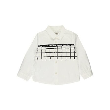 Panço Erkek Çocuk Yazılı Şerit Detaylı Gömlek Beyaz