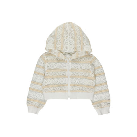Panço Kız Çocuk Dantel Kumaş Crop Ceket Beyaz