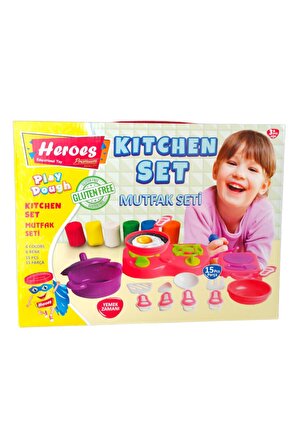 Mutfak Oyun Hamuru Seti 15 Parça 6 Renk 40gr. Hamurlu Mutfak Aksesuarlı 15 Parçalı Oyun Hamuru Seti