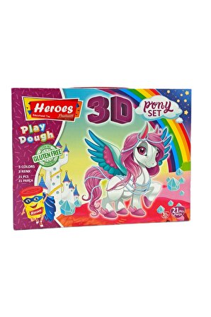 Pony Oyun Hamuru Seti 13 Adet Kalıplı 3 Renk 80gr. Hamurlu Merdaneli Toplam 21 Parçalı Set