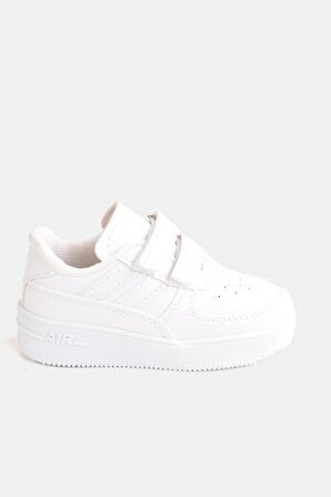 Günlük Unisex Çocuk Şeritli Beyaz Sneaker Cırtlı Hafif Rahat Spor Ayakkabı