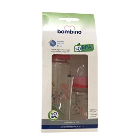 Bambino 2li Cam Biberon Seti 225ml+125ml  Kırmızı