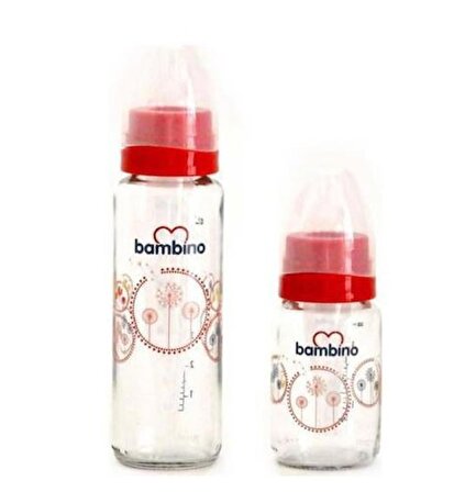 Bambino 2li Cam Biberon Seti 225ml+125ml  Kırmızı