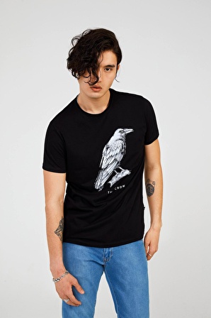 The Crow Bisiklet Yaka Baskılı Siyah Erkek T-Shirt THE CROW