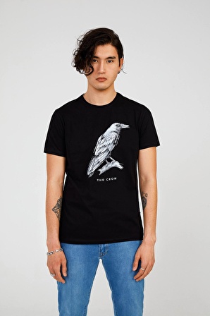 The Crow Bisiklet Yaka Baskılı Siyah Erkek T-Shirt THE CROW