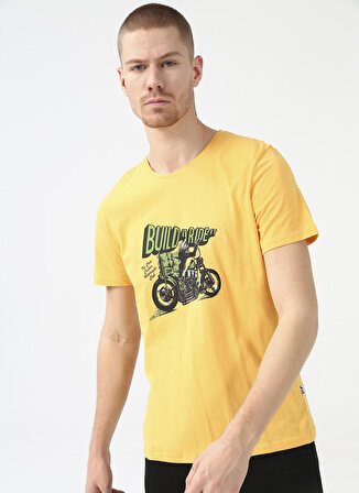 The Crow Bisiklet Yaka Baskılı Açık Sarı Unisex T-Shirt RİDER