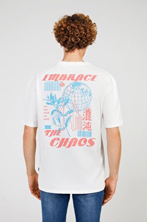 The Crow Bisiklet Yaka Baskılı Beyaz Erkek T-Shirt TC 9018