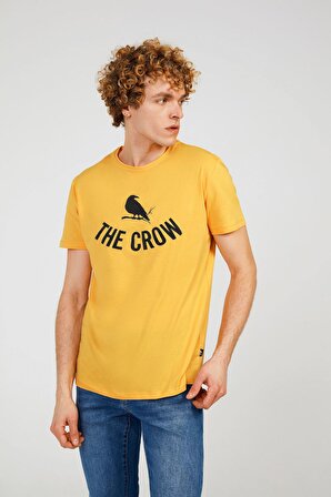 The Crow Bisiklet Yaka Baskılı Hardal Erkek T-Shirt TC7125