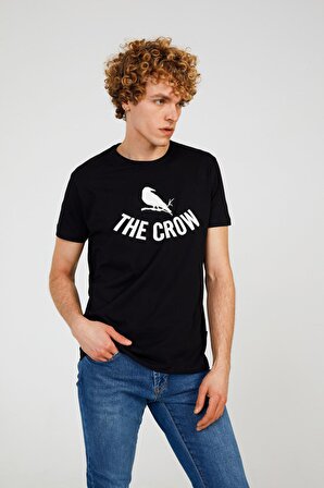 The Crow Bisiklet Yaka Baskılı Siyah Erkek T-Shirt TC7125