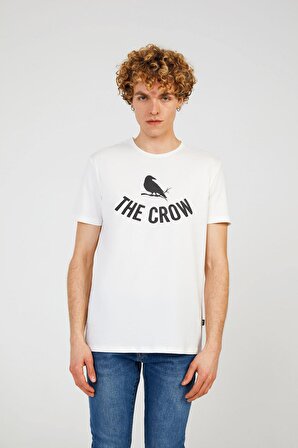 The Crow Bisiklet Yaka Baskılı Beyaz Erkek T-Shirt TC7125