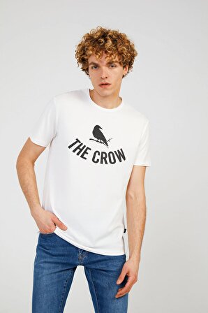 The Crow Bisiklet Yaka Baskılı Beyaz Erkek T-Shirt TC7125