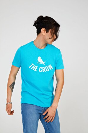 The Crow Bisiklet Yaka Baskılı Turkuaz Erkek T-Shirt TC7125