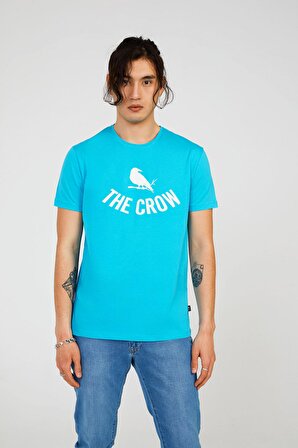 The Crow Bisiklet Yaka Baskılı Turkuaz Erkek T-Shirt TC7125