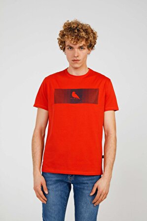 The Crow Bisiklet Yaka Baskılı Kırmızı Erkek T-Shirt TC7126