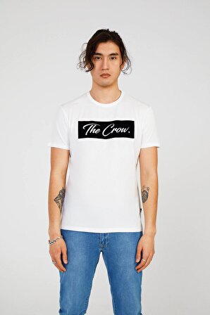 The Crow Bisiklet Yaka Baskılı Beyaz Erkek T-Shirt TC7128