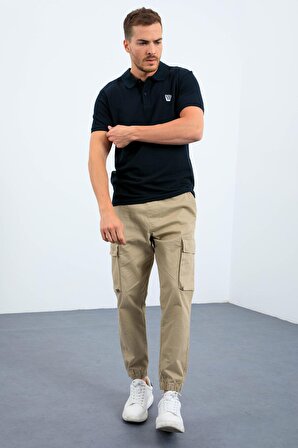 Lacivert Basic Göğüs Logolu Standart Kalıp Triko Polo Yaka Erkek T-Shirt - 87768 | L