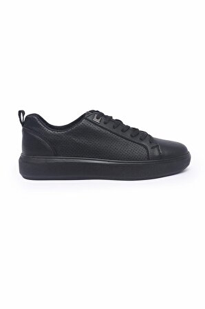 Siyah Delikli Bağcıklı Suni Deri Erkek Spor Ayakkabı - 89055 | 41