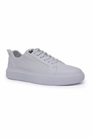 Beyaz Delikli Bağcıklı Suni Deri Erkek Spor Ayakkabı - 89055 | 43
