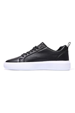 Siyah - Beyaz Delikli Bağcıklı Suni Deri Erkek Spor Ayakkabı - 89055 | 44