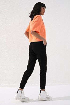 Siyah Yüksek Bel Jogger Rahat Form Manşetli Kadın Eşofman Alt - 94561 | XL