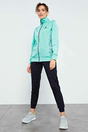 Mint Yeşil - Lacivert Ters Fermuarlı Dalgıç Kumaş Standart Kalıp Jogger Kadın Eşofman Takımı - 95272 | XXL