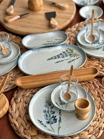 Herb 62 Parça Porselen - Bambu Kahvaltı Takımı - Lüx Kahvaltılık Sunum Seti